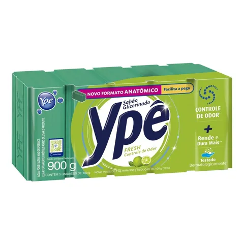 Sabão em Barra Glicerinado Fresh Ypê Pacote 900g 5 Unidades