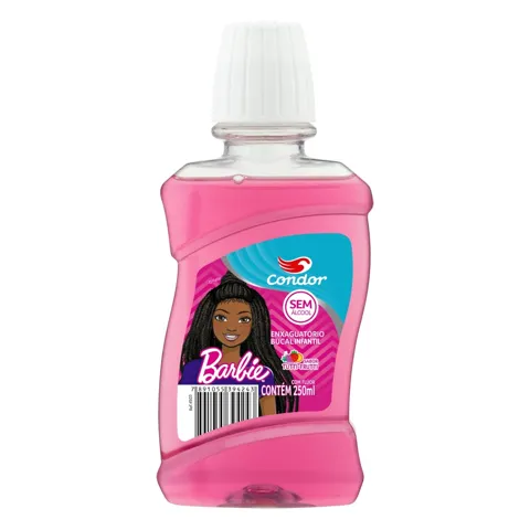 Enxaguante Bucal Infantil Zero Álcool Tutti-Frutti Barbie Condor Frasco 250ml