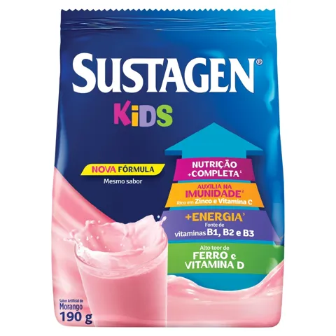 Pó para Preparo de Bebida Morango Sustagen Kids Pacote 190g