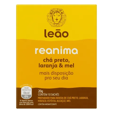 Chá Preto Laranja e Mel Leão Reanima Caixa 20g 10 Unidades