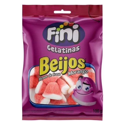 Bala de Gelatina Morango Beijos Fini Pacote 100g