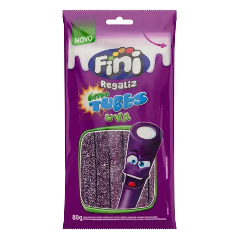 Bala Regaliz Uva Fini Ácido Tubes Pacote 80g