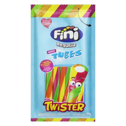 Bala Regaliz Frutas Silvestres e Nata Fini Tubes Twister Pacote 80g