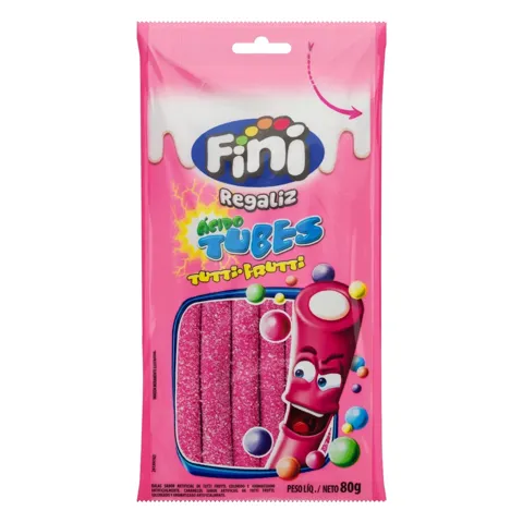 Bala Regaliz Tutti Frutti Fini Ácido Tubes Pacote 80g