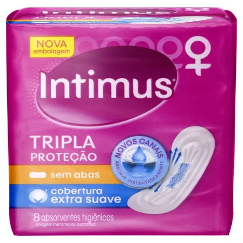 Absorvente sem Abas Extra Suave Intimus Tripla Proteção Pacote 8 Unidades