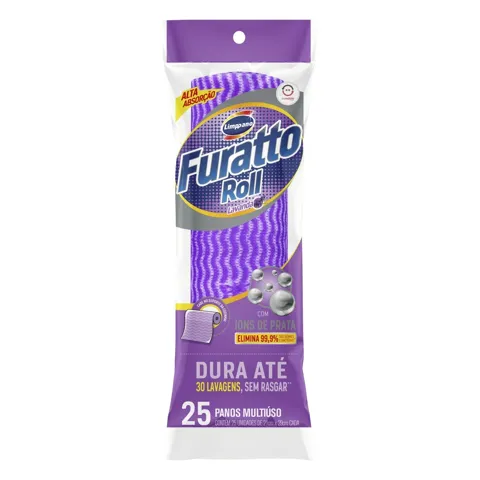 Pano Multiuso em Rolo Lavanda Roxo Limppano Furatto Roll 25 Unidades
