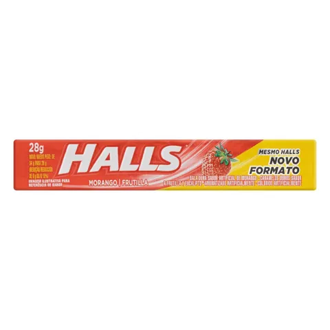 Bala Morango Halls Pacote 28g