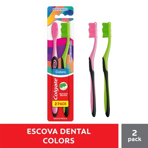 Escova Dental Média Colgate Colors Cabeça Compacta 2 Unidades