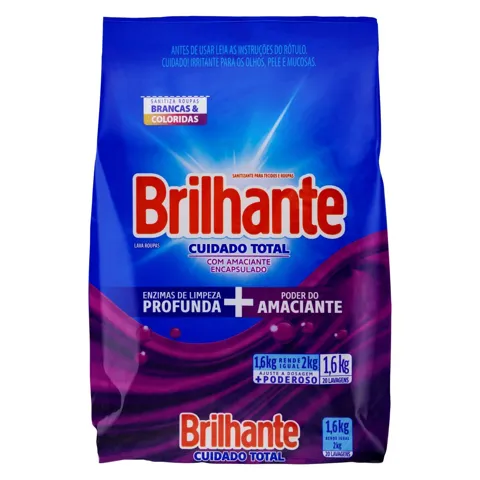 Lava-Roupas em Pó Roupas Brancas e Coloridas Brilhante Cuidado Total Pacote 1,6kg