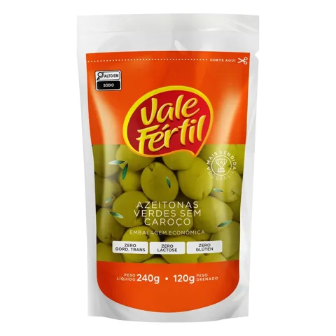 Azeitona Verde em Conserva sem Caroço Vale Fértil Sachê 120g Embalagem Econômica
