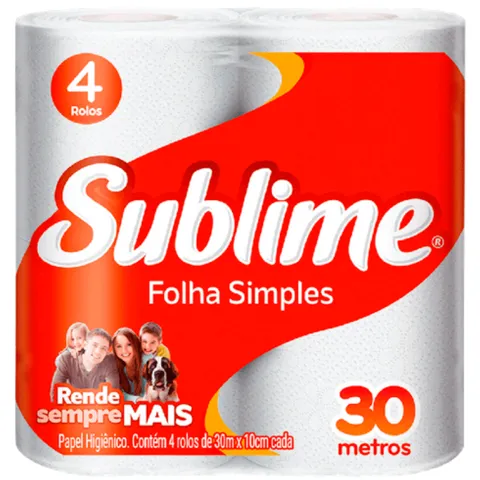 Papel Higiênico Folha Simples Sublime 30m com 4 Rolos