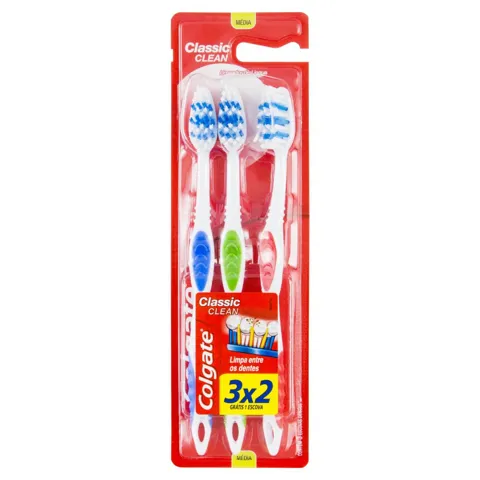 Escova Dental Média Colgate Classic Clean Leve 3 Unidades Pague 2 Unidades
