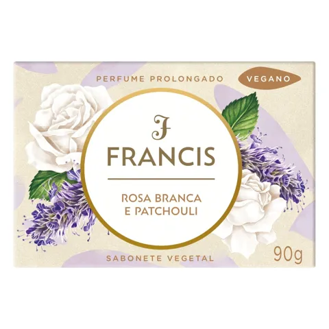 Sabonete Barra Vegetal Rosa Branca e Patchouli Francis Caixa 90g