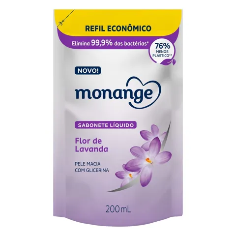 Sabonete Líquido Flor de Lavanda Monange Sachê 200ml Refil Econômico