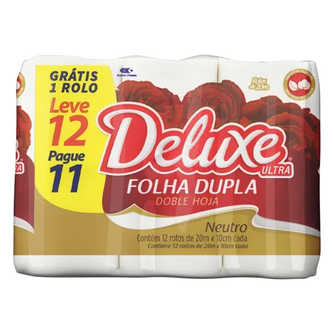 Papel Higiênico Folha Dupla Neutro Deluxe Ultra 20m Pacote Leve 12 Pague 11 Unidades