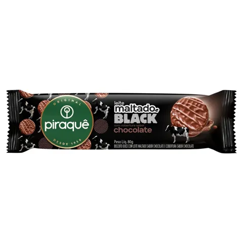 Biscoito Leite Maltado Black Cobertura Chocolate Piraquê 80g