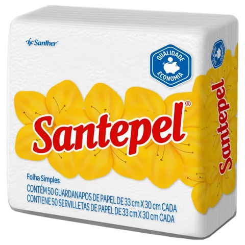 Guardanapo de Papel Folha Simples Santepel 33cm x 30cm Pacote 50 Unidades
