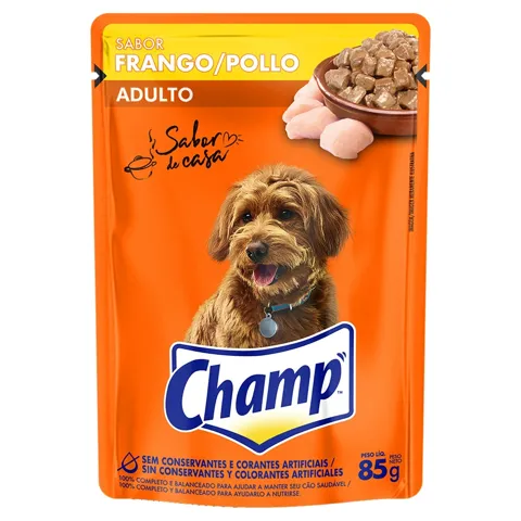 Alimento para Cães Adultos Frango Champ Sabor de Casa Sachê 85g