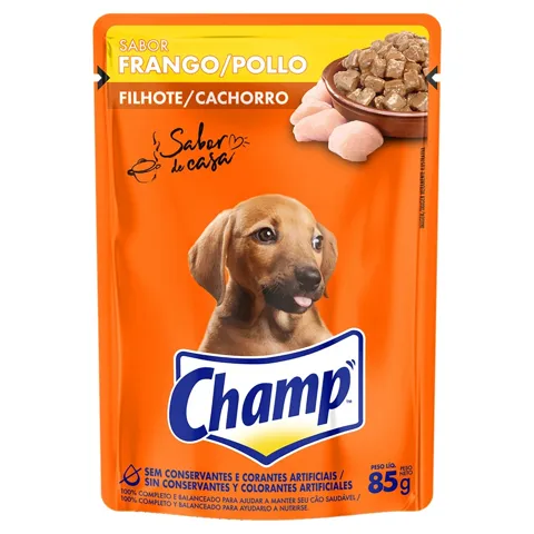 Alimento para Cães Filhotes Frango Champ Sabor de Casa Sachê 85g
