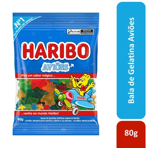 Bala de Gelatina Frutas Aviões Haribo Pacote 80g