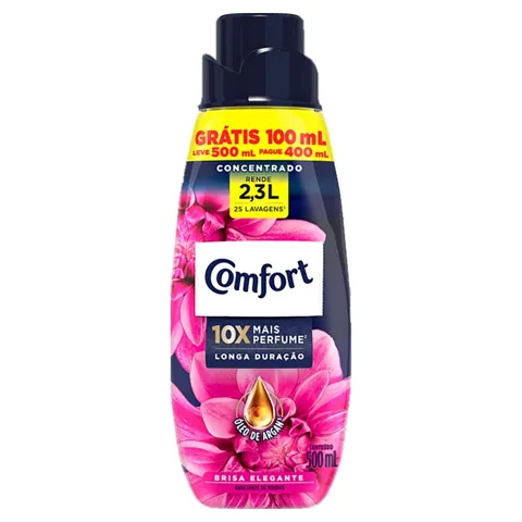 Amaciante de Roupa Concentrado Brisa Elegante Comfort Frasco Leve 500ml Pague 400ml