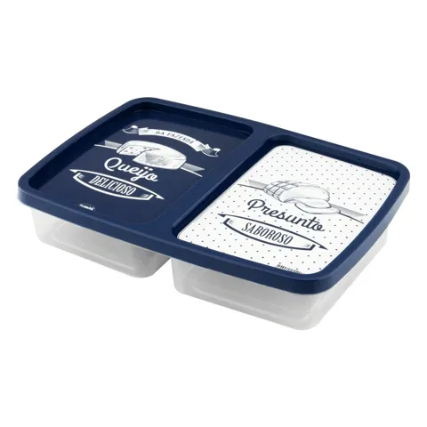 Pote Plástico Azul Intenso Retangular Lettering 2 Divisórias 1,1l Plasútil Decora