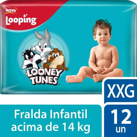 Fralda Descartável Infantil Baby Looney Tunes XXG Pacote 12 Unidades