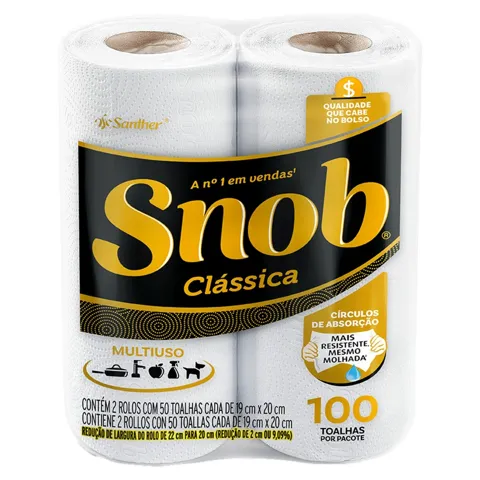 Toalha de Papel Folha Dupla Snob Clássica Pacote 2 Unidades com 50 Folhas Cada