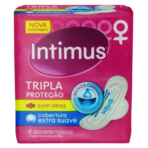 Absorvente com Abas Extra Suave Intimus Tripla Proteção Pacote 8 Unidades