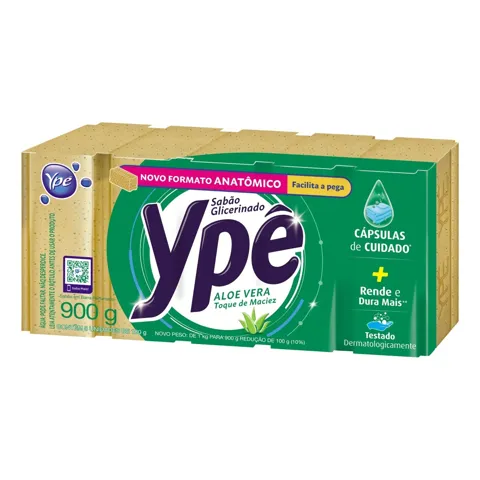 Sabão Barra Glicerinado Aloe Vera Ypê Pacote 900g 5 Unidades