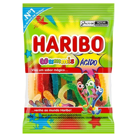 Bala de Gelatina Frutas Ácidas Wummis Haribo Pacote 80g
