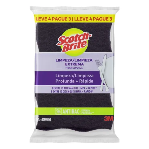Esponja Limpeza Extrema Scotch-Brite Antibac Leve 4 Pague 3 Unidades