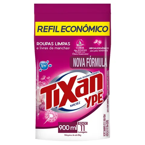 Lava-Roupas Líquido Maciez Tixan Ypê Pouch 900ml Refil Econômico