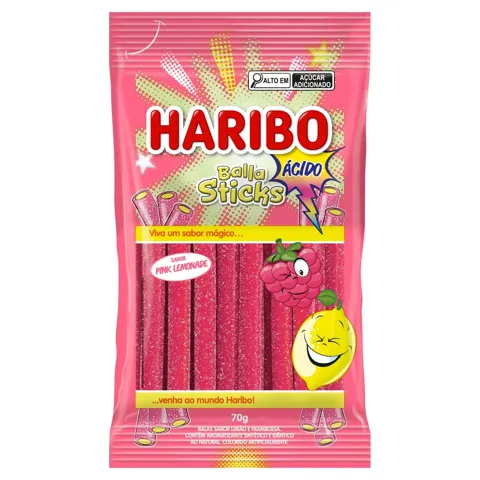Bala Pink Lemonade Ácido Haribo Balla Sticks Pacote 70g