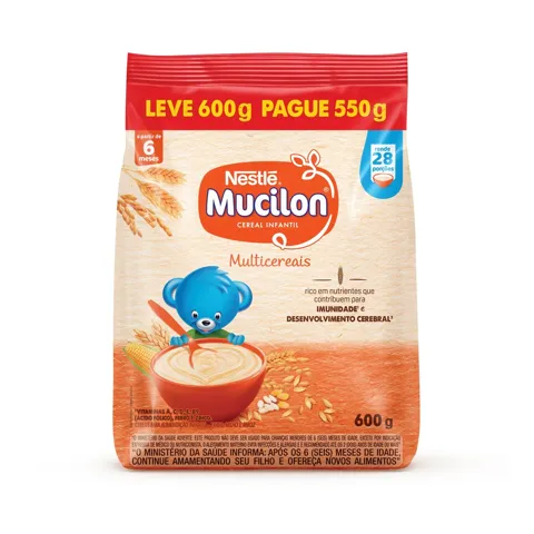 Cereal Infantil MUCILON Multicereais Sachê Leve 600g Pague 550g (9X600g)