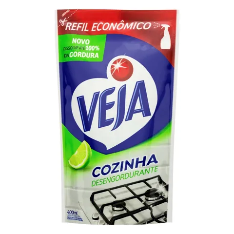 Limpador Desengordurante Cozinha Limão Veja Sachê 400ml Refil Econômico