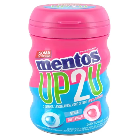 Goma de Mascar Tutti Frutti ou Menta Zero Açúcar Mentos UP2U Pote 56g 28 Unidades