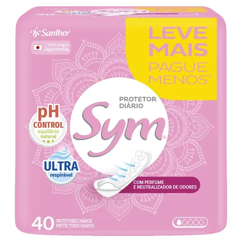 Protetor Diário sem Abas Ultra Respirável com Perfume Sym Pacote 40 Unidades Leve Mais Pague Menos