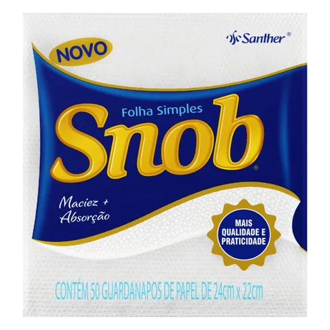 Guardanapo de Papel Folha Simples Snob 24cm x 22cm Pacote 50 Unidades