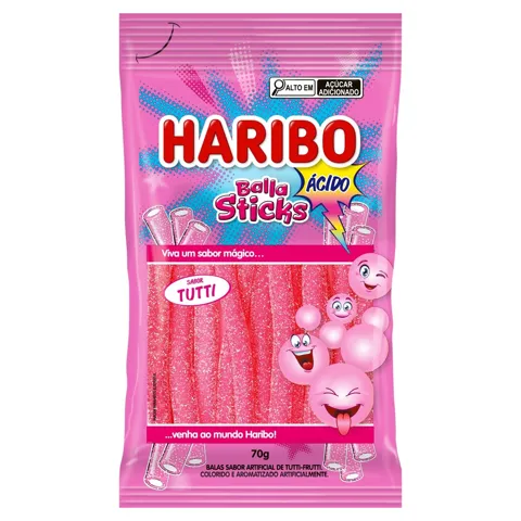 Bala Tutti Frutti Ácido Haribo Balla Sticks Pacote 70g