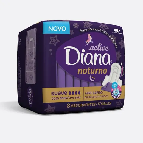 Absorvente DIANA Noturno Suave Com Abas 8 Unidades