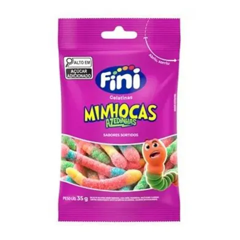 Bala Fini de Gelatina Minhoca Cítrica 35g