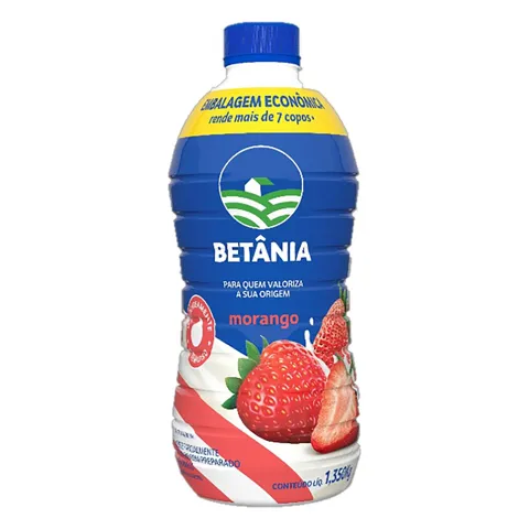 Iogurte Parcialmente Desnatado Morango Betânia Garrafa 1,35kg Embalagem Econômica