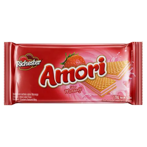 Biscoito Wafer Recheio Morango Richester Amori Pacote 120g