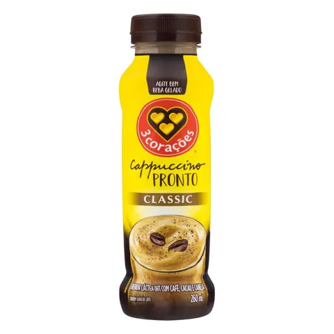 Bebida Láctea UHT Cappuccino Classic 3 Corações Frasco 260ml