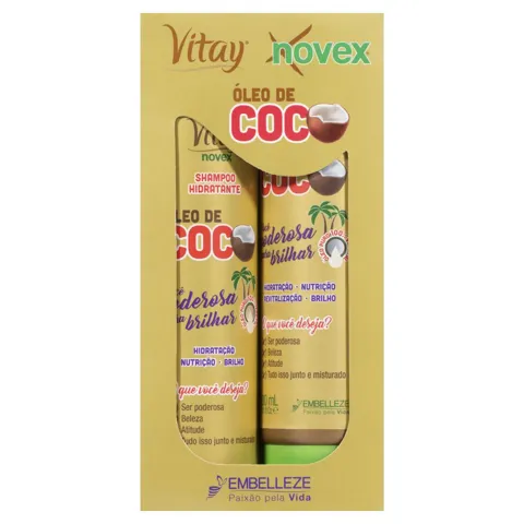 Kit Shampoo Hidratante + Tratamento Condicionante Vitay Novex Óleo de Coco 300ml Cada