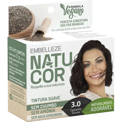 Tintura Natucor EMBELLEZE Castanho Escuro Extrato de Chia 3.0