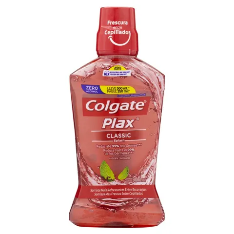 Enxaguante Bucal Anticárie Zero Álcool Classic Colgate Plax Frasco Leve 500ml Pague 350ml