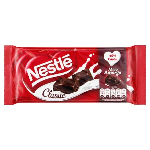 Chocolate Meio Amargo 40% Cacau Nestlé Classic Pacote 100g