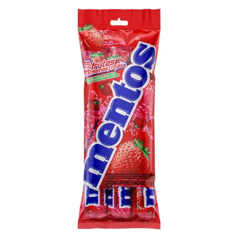 Kit Confeito Frutas Vermelhas Mentos Pacote 112,5g 3 Unidades